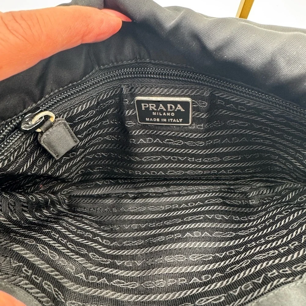 Prada Vintage Leather & Canvas Shoulder Crossbody Bag Black n Brown